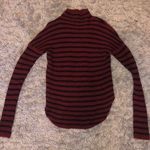 Black and red striped mock turtle neck
